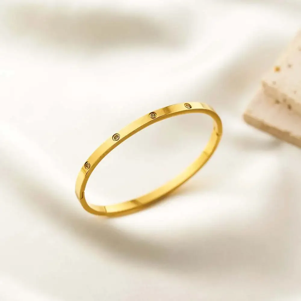 Slim Hinged Bangle Bracelet with 5 Cubic Zirconia Stones, 18K Gold Plated